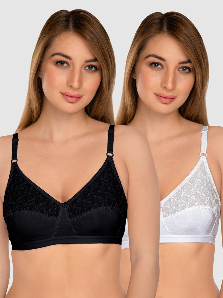 Daisy Dee Black and White Non Padded Non-Wired Full Coverage Bra Pack of 2 - NILIGNCE-Black/White