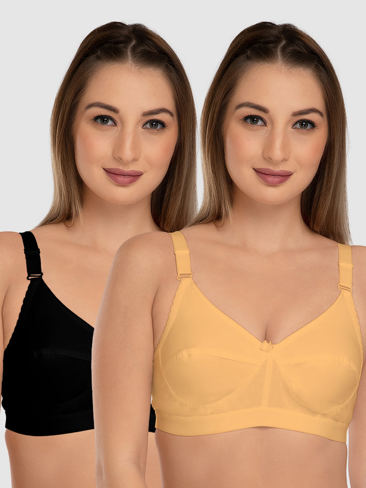 Daisy Dee Black and Skin Non Padded Non Wired Full Coverage Bra Pack of 2 - NACNT-Black/Skin