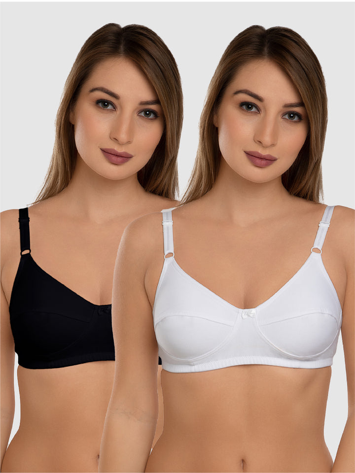 Daisy Dee Black and White Non Padded Non-Wired Full Coverage Bra Pack of 2 - NSHTL-BLACK/WHITE