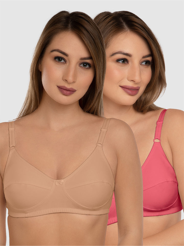 Daisy Dee Carrot and Skin Non Padded Non-Wired Full Coverage Bra Pack of 2 - NSHTL-CARROT/SKIN
