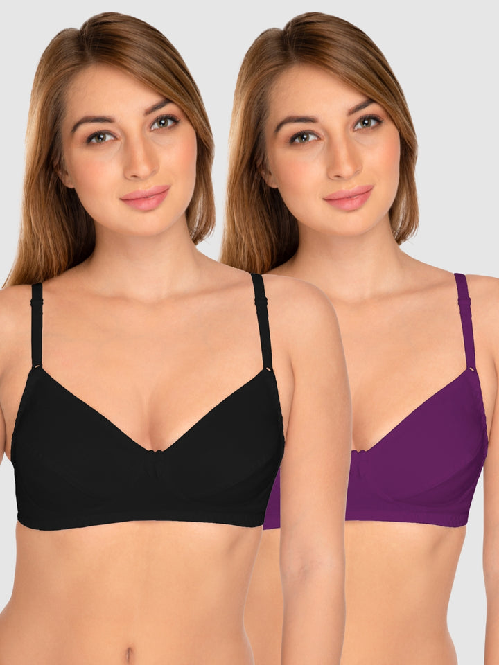 Daisy Dee Black and Wine Non Padded Wirefree Full Coverage T-Shirt Bra Pack of 2 - NCLBR-BLACK/WINE
