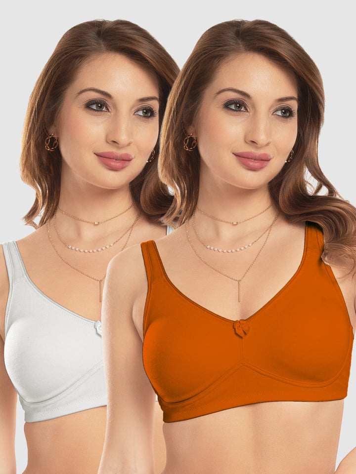 Daisy Dee Sunset Yellow and White Non Padded Non-Wired Full Coverage T-Shirt Bra Pack of 2 - NDLGHT-S.Yellow/White