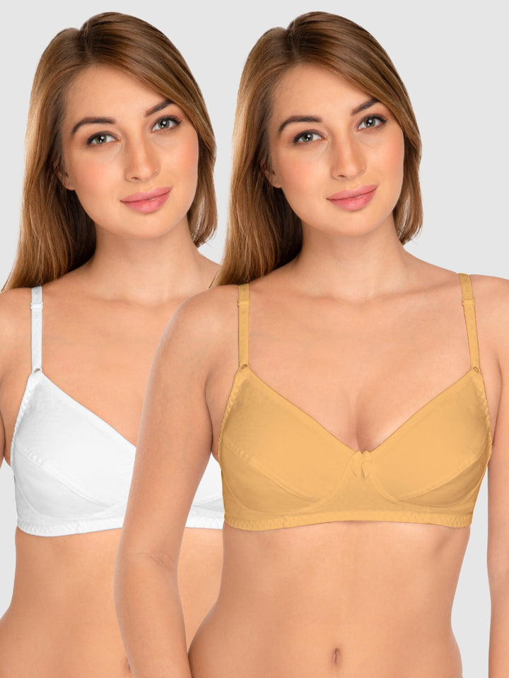 Daisy Dee White and Skin Non Padded Wirefree Full Coverage T-Shirt Bra Pack of 2 - NCLBR-WHITE/SKIN