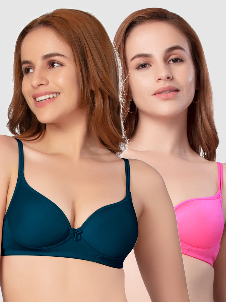 Daisy Dee Dark Pink and Electric Blue Padded Non-Wired Full Coverage Bra Pack of 2 - NKWI-D.Pink/E.Blue