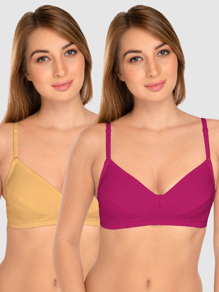 Daisy Dee Skin and Rani Pink Non Padded Wirefree Full Coverage T-Shirt Bra Pack of 2 - NCLBR-SKIN/R.PINK