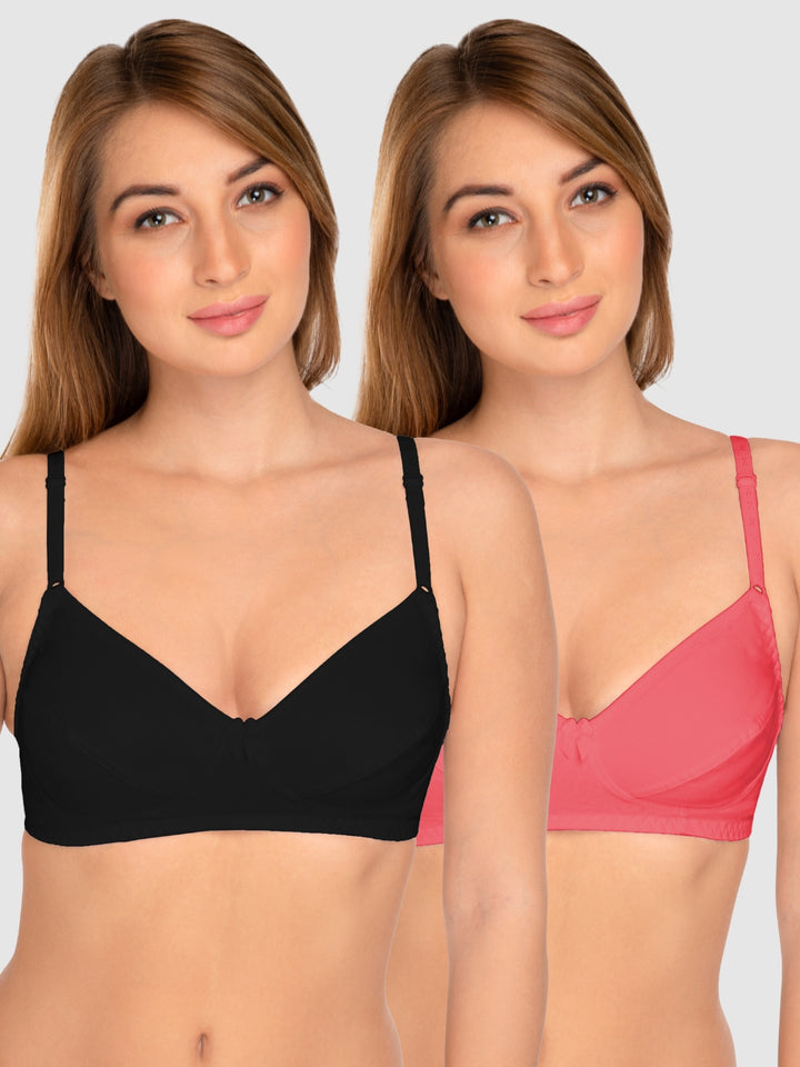 Daisy Dee Black and Carrot Non Padded Wirefree Full Coverage T-Shirt Bra Pack of 2 - NCLBR-BLACK/CARROT