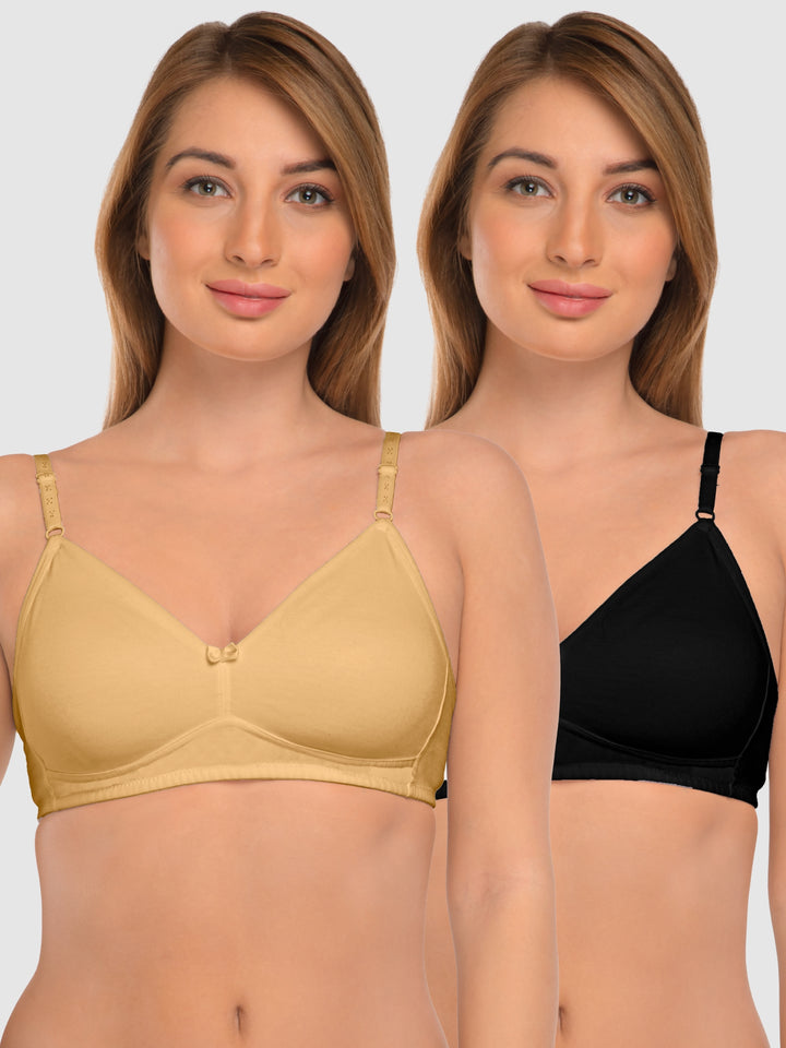 Daisy Dee Black and Skin Non Padded Non-Wired Full Coverage T-Shirt Bra Pack of 2 - NDSZN-Black/Skin