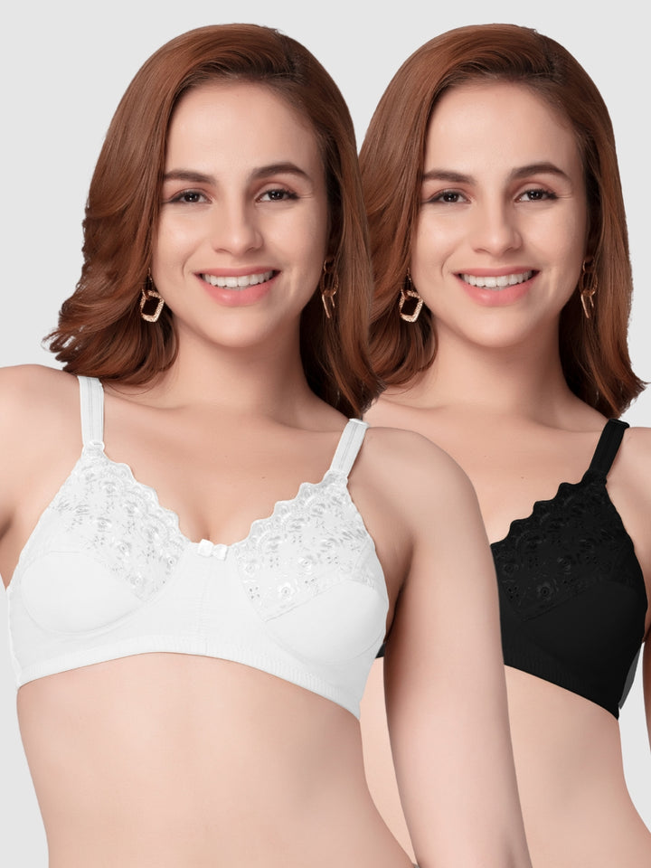 Daisy Dee Black and White Non Padded Non-Wired Full Coverage Bra Pack of 2 - NGLREA-Black/White