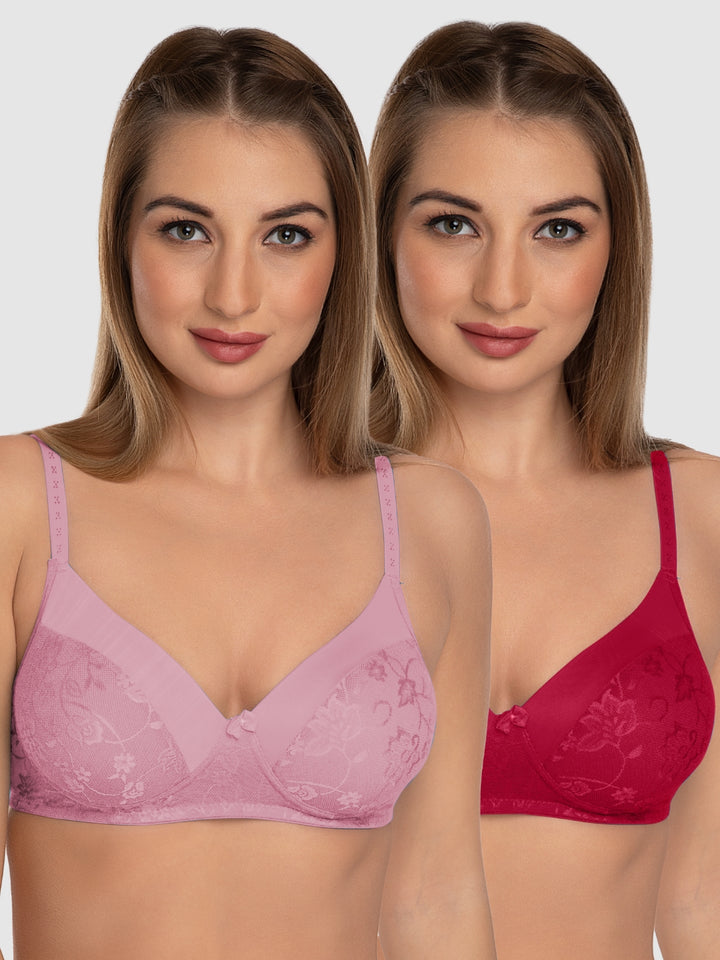 Daisy Dee Baby Pink and Maroon Padded Non-Wired Full Coverage Bra Pack of 2 - NVLR-B.Pink/Maroon