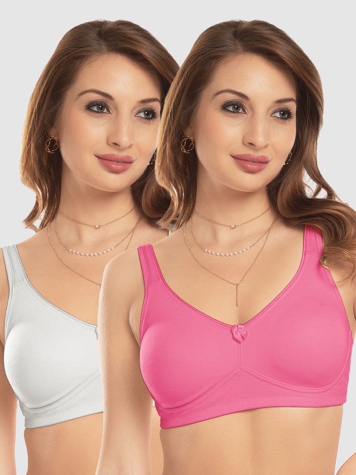 Daisy Dee Dusty Rose and White Non Padded Non-Wired Full Coverage T-Shirt Bra Pack of 2 - NDLGHT-D.Rose/White