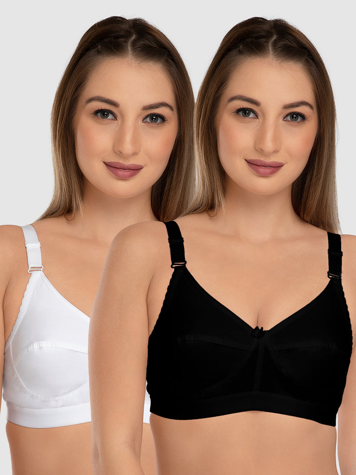 Daisy Dee Black and White Non Padded Non Wired Full Coverage Bra Pack of 2 - NACNT-Black/White