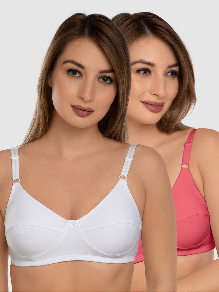Daisy Dee Carrot and White Non Padded Non-Wired Full Coverage Bra Pack of 2 - NSHTL-CARROT/WHITE