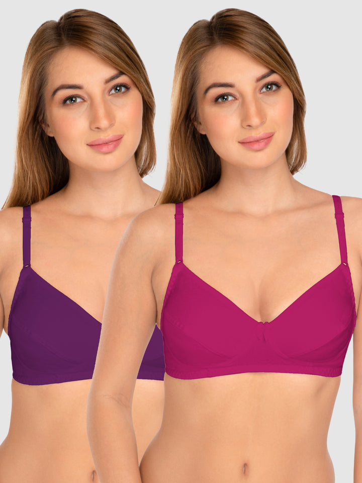 Daisy Dee Rani Pink and Wine Non Padded Wirefree Full Coverage T-Shirt Bra Pack of 2 - NCLBR-R.PINK/WINE