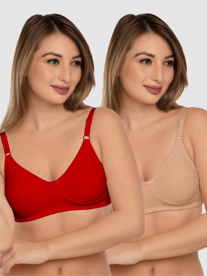 Daisy Dee Skin and Red Non Padded Non-Wired Full Coverage Bra Pack of 2 - NSHTL-SKIN/RED