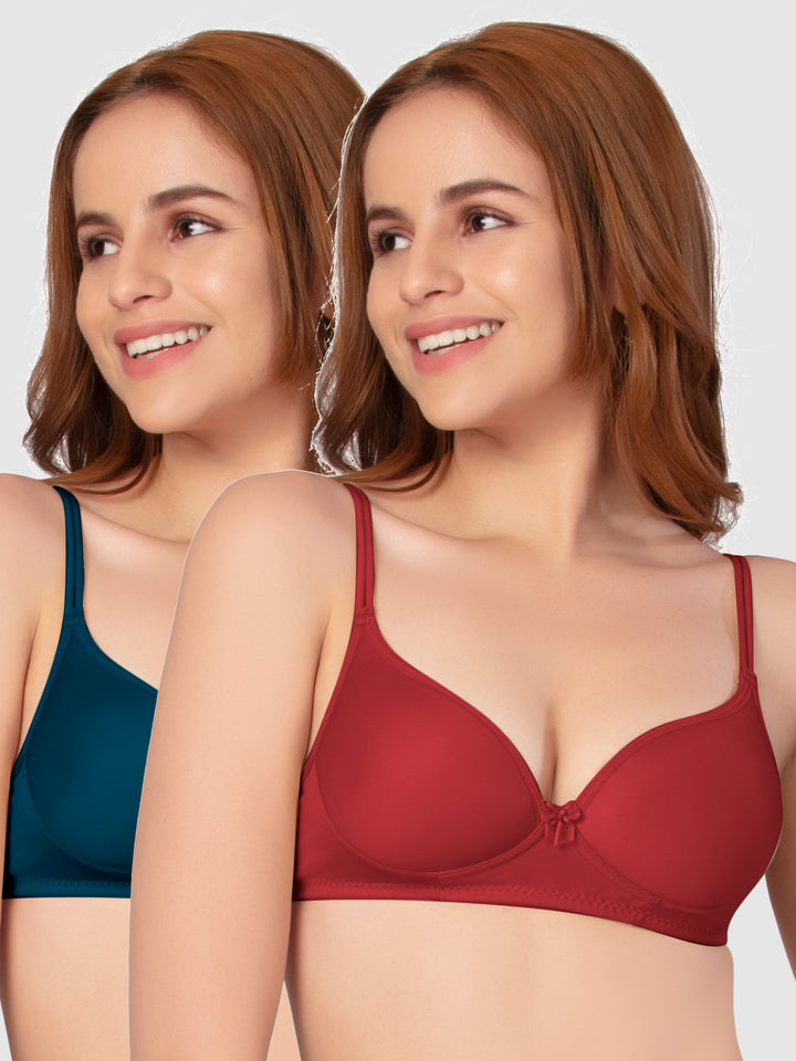 Daisy Dee Electric Blue and Maroon Padded Non-Wired Full Coverage Bra Pack of 2 - NKWI-E.Blue/Maroon