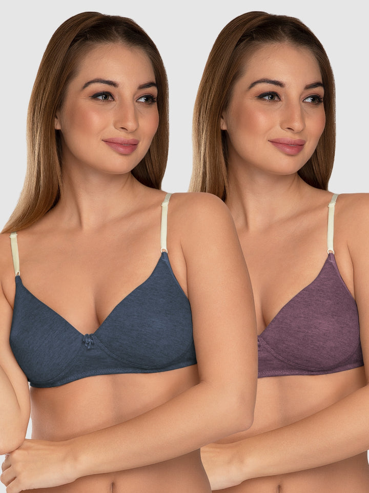 Daisy Dee Denim Blue and Wine Padded Non-Wired Full Coverage Bra Pack of 2 - NJZZ-D.BLUE/WINE