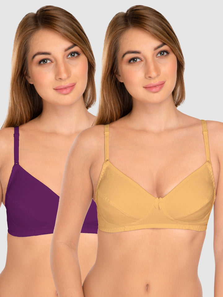 Daisy Dee Skin and Wine Non Padded Wirefree Full Coverage T-Shirt Bra Pack of 2 - NCLBR-SKIN/WINE