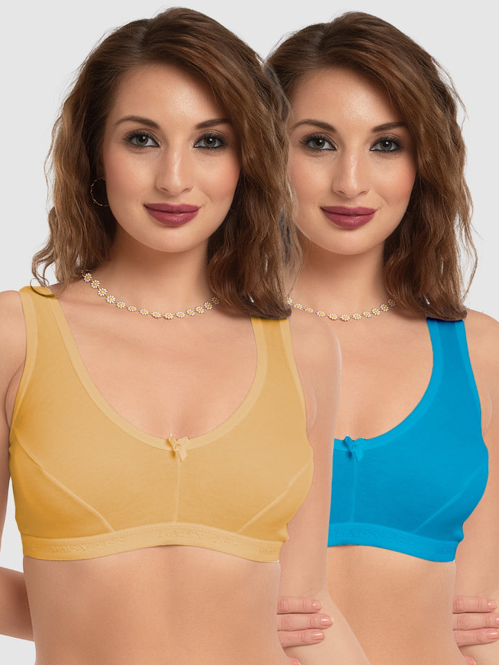 Daisy Dee T.Blue and Beige Non Padded Wirefree Full Coverage Sports Bra Pack of 2 - NLRA-T.BLUE/BEIGE