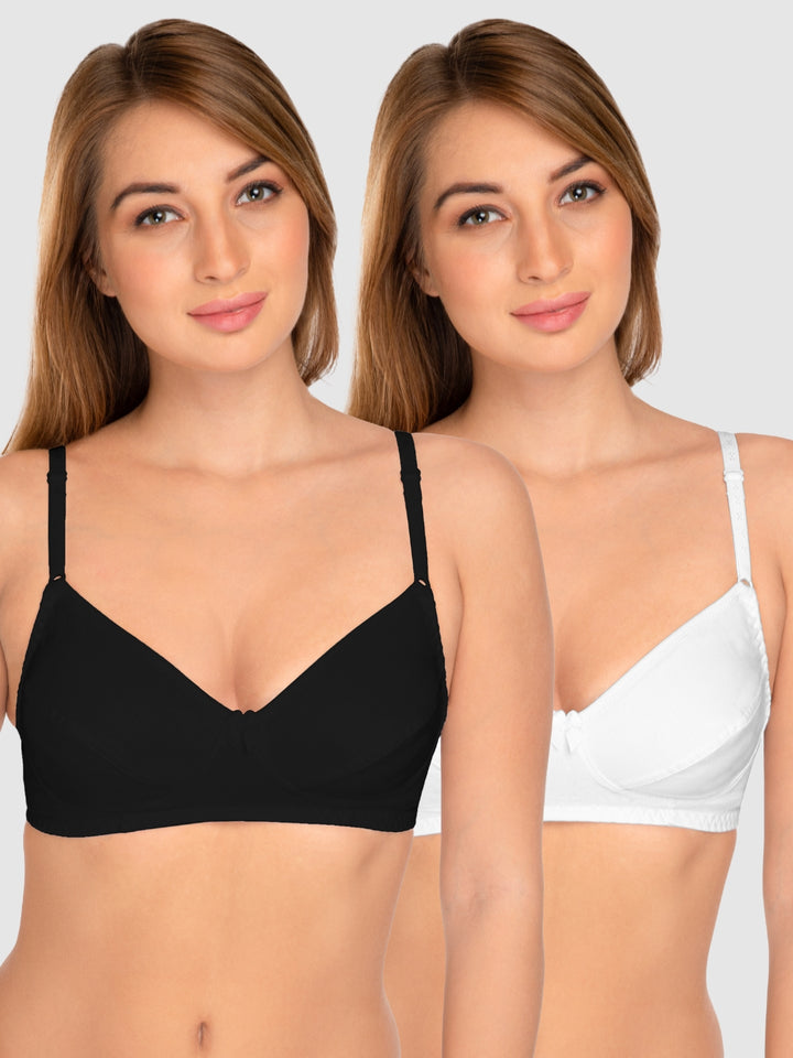 Daisy Dee Black and White Non Padded Wirefree Full Coverage T-Shirt Bra Pack of 2 - NCLBR-BLACK/WHITE