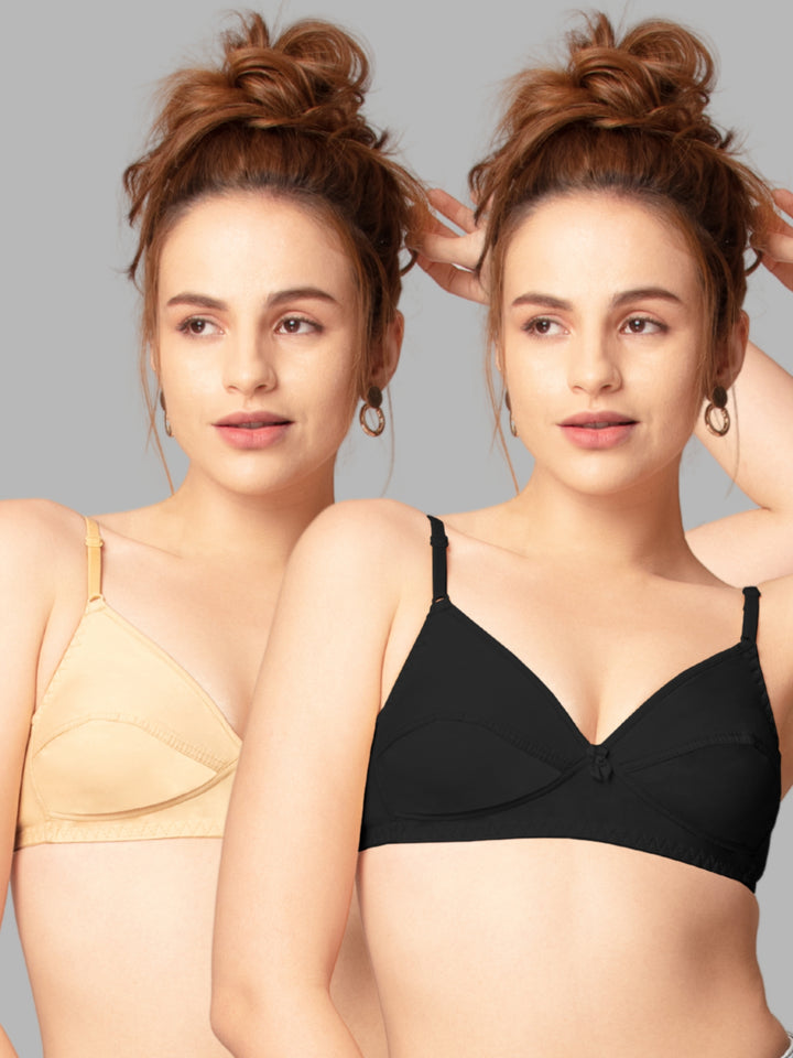 Daisy Dee Black and Skin Non Padded Non-Wired Full Coverage T-Shirt Bra Pack of 2 - NARTHE-BLACK/SKIN
