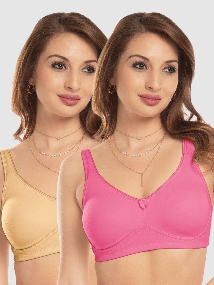 Daisy Dee Dusty Rose and Skin Non Padded Non-Wired Full Coverage T-Shirt Bra Pack of 2 - NDLGHT-D.Rose/Skin