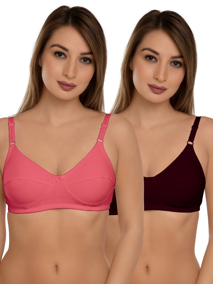 Daisy Dee Carrot and Maroon Non Padded Non-Wired Full Coverage Bra Pack of 2 - NSHTL-CARROT/MAROON