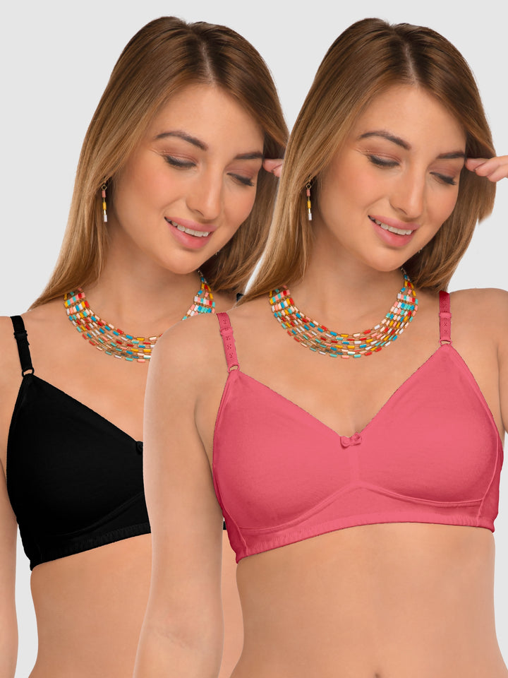 Daisy Dee Carrot and Black Non Padded Non-Wired Full Coverage T-Shirt Bra Pack of 2 - NDSZN-Carrot/Black