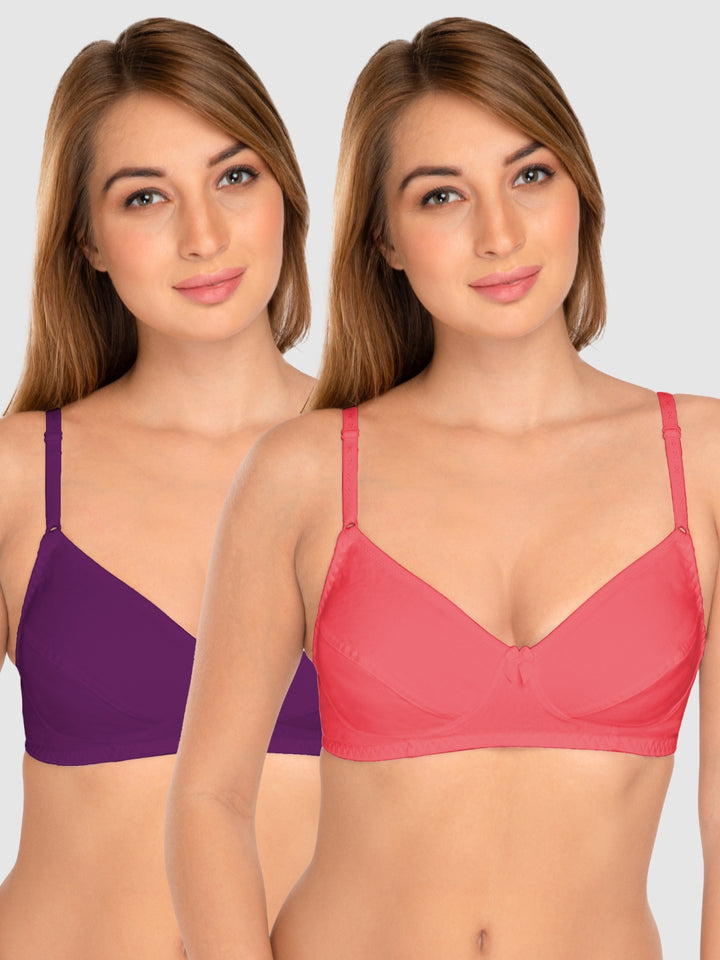 Daisy Dee Carrot and Wine Non Padded Wirefree Full Coverage T-Shirt Bra Pack of 2 - NCLBR-CARROT/WINE