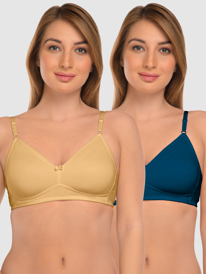 Daisy Dee E.Blue and Skin Non Padded Non-Wired Full Coverage T-Shirt Bra Pack of 2 - NDSZN-E.Blue/Skin