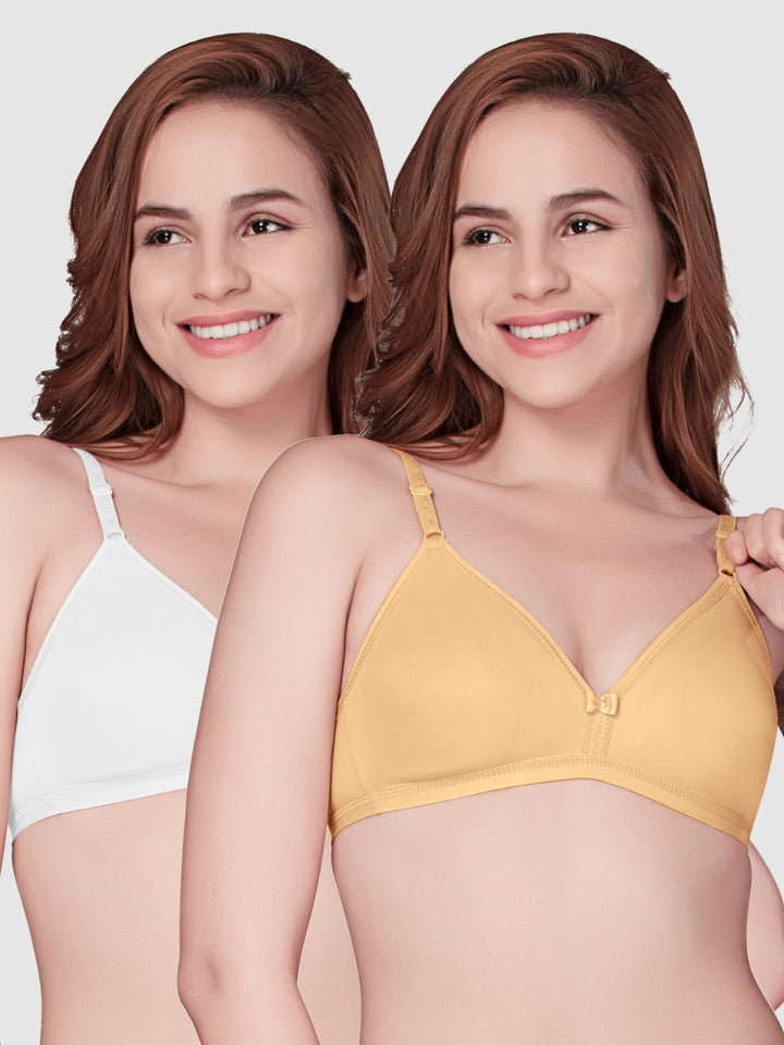 Daisy Dee Skin and White Non Padded Non Wired Full Coverage Bra Pack of 2 - NADR-Skin/White