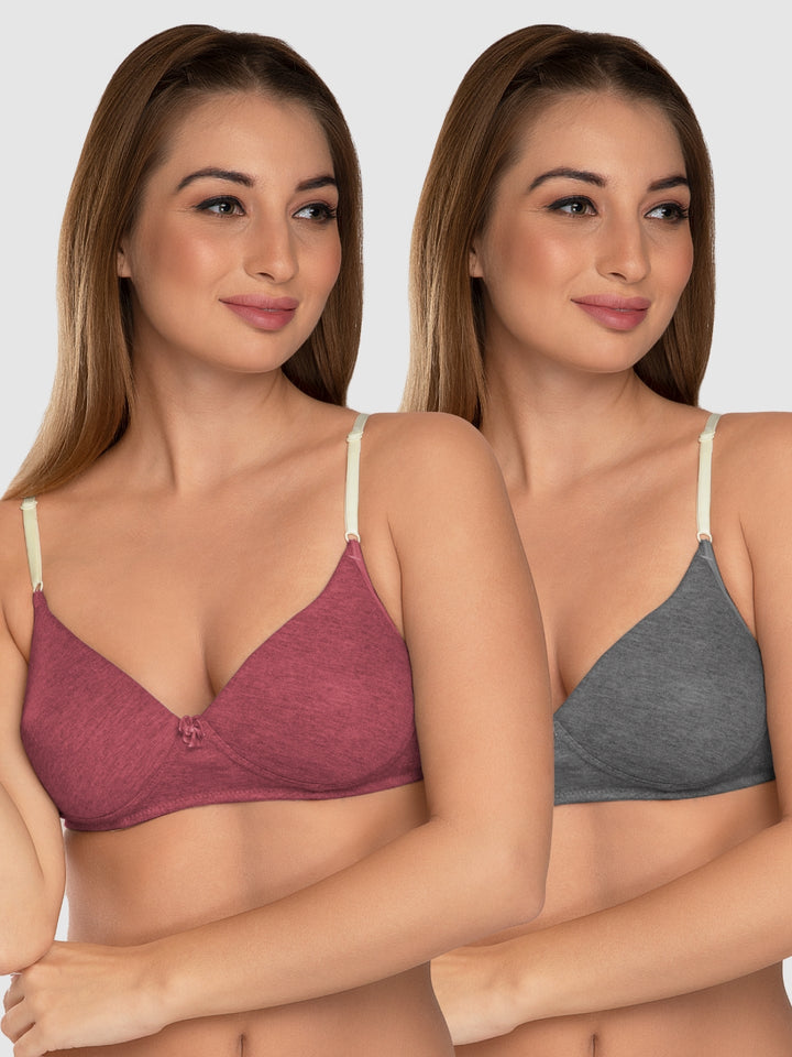 Daisy Dee Red and Dark Grey Padded Non-Wired Full Coverage Bra Pack of 2 - NJZZ-RED/D.GREY