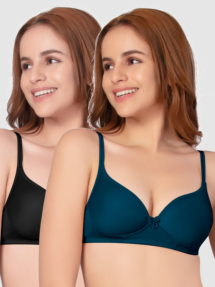 Daisy Dee Black and Electric Blue Padded Non-Wired Full Coverage Bra Pack of 2 - NKWI-Black/E.Blue