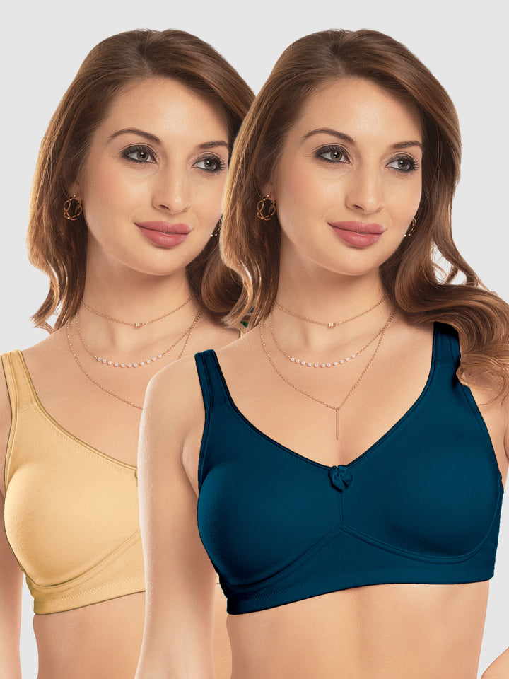Daisy Dee E. Blue and Skin Non Padded Non-Wired Full Coverage T-Shirt Bra Pack of 2 - NDLGHT-E.Blue/Skin