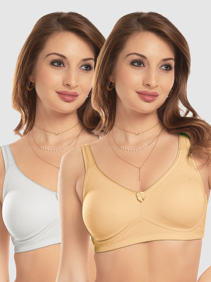 Daisy Dee White and Skin Non Padded Non-Wired Full Coverage T-Shirt Bra Pack of 2 - NDLGHT-White/Skin