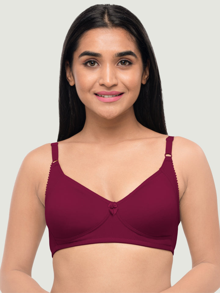 Lovable Multicolor Non Padded Non Wired Full Coverage Bra - (Pack of 2) Contours- D.Maroon/O.Pink