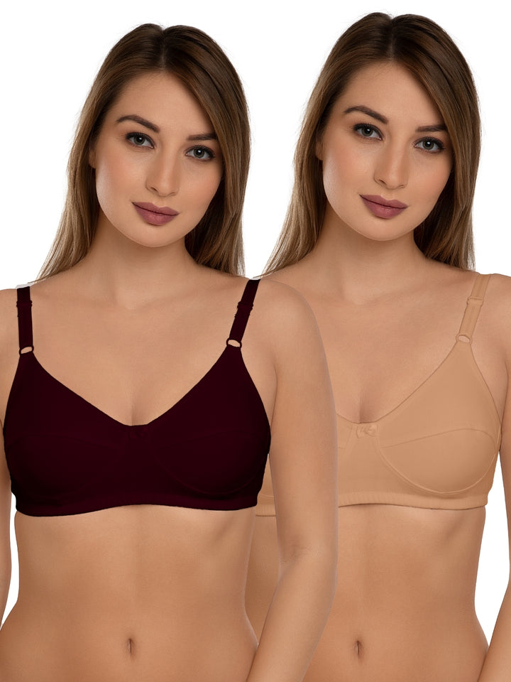 Daisy Dee Skin and Maroon Non Padded Non-Wired Full Coverage Bra Pack of 2 - NSHTL-SKIN/MAROON