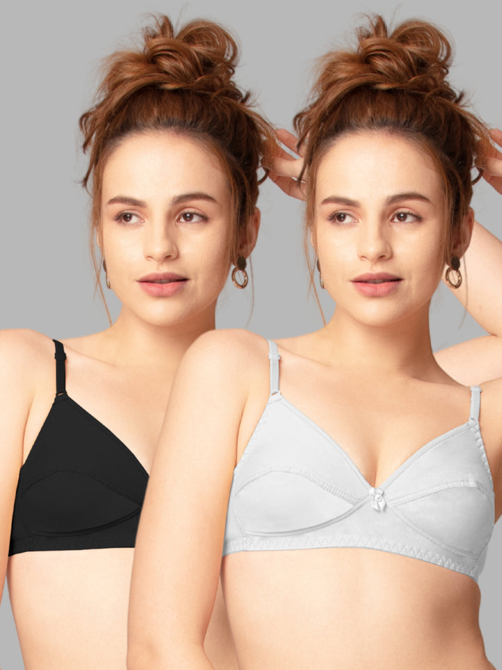 Daisy Dee White and Black Non Padded Non-Wired Full Coverage T-Shirt Bra Pack of 2 - NARTHE-WHITE/BLACK