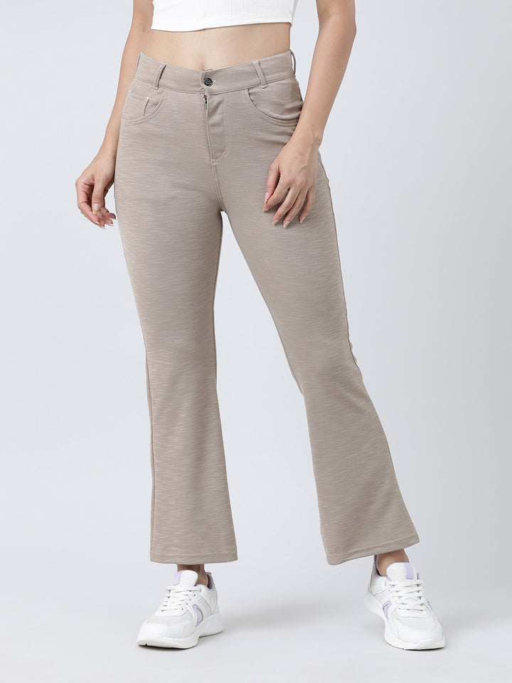 Women Beige Solid Track Pants & Joggers-GRIDLINER PANT_Beige