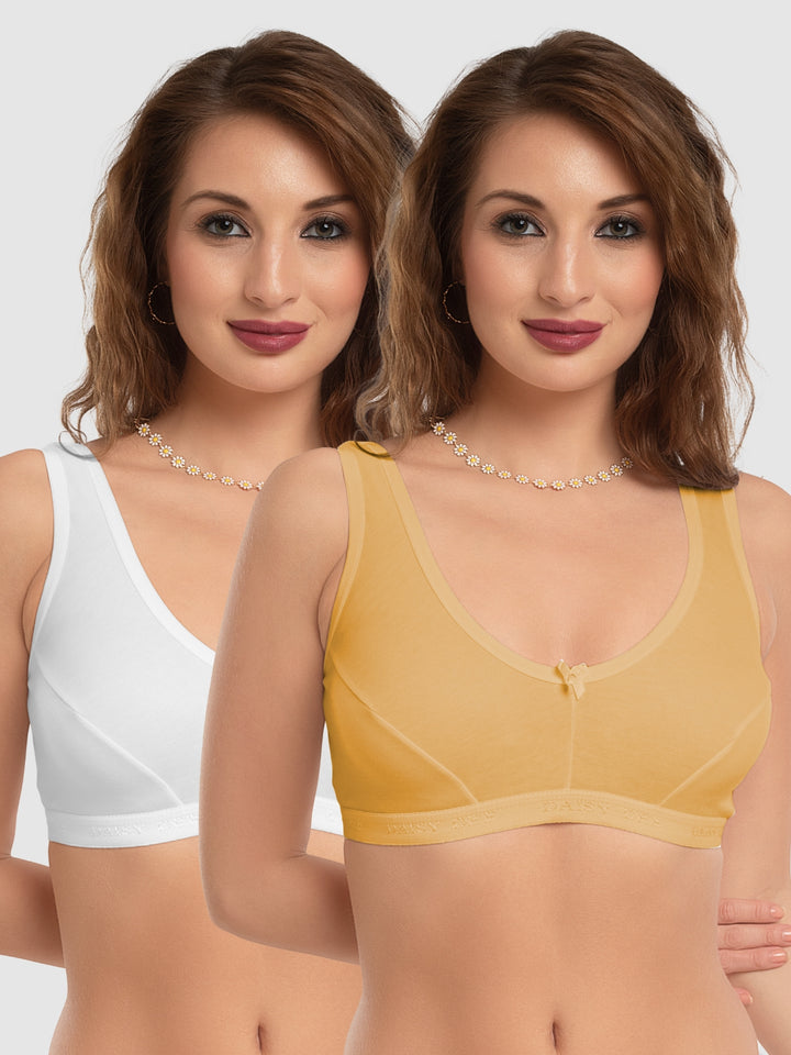 Daisy Dee White and Skin Non Padded Wirefree Full Coverage Sports Bra Pack of 2 - NLRA-WHITE/SKIN
