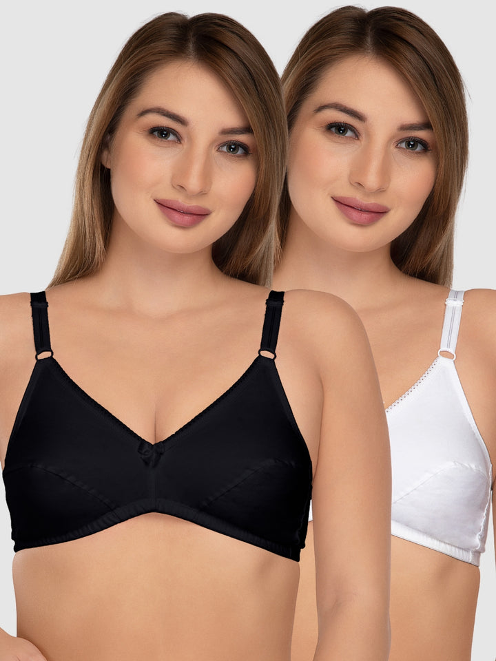 Daisy Dee Black and White Non Padded Non-Wired Full Coverage Everyday Bra Pack of 2 - NFERY-Black/White