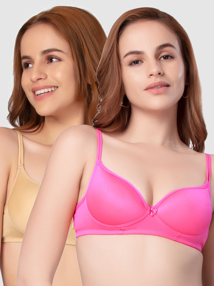 Daisy Dee Dark Pink and Skin Padded Non-Wired Full Coverage Bra Pack of 2 - NKWI-D.Pink/Skin