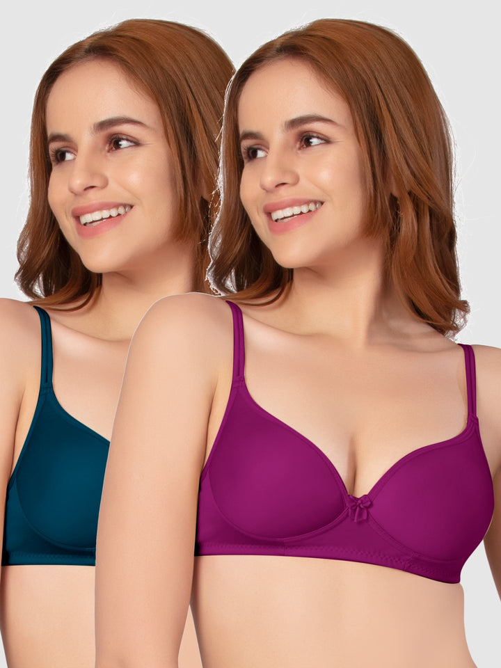 Daisy Dee Electric Blue and Magenta Padded Non-Wired Full Coverage Bra Pack of 2 - NKWI-E.Blue/Magenta