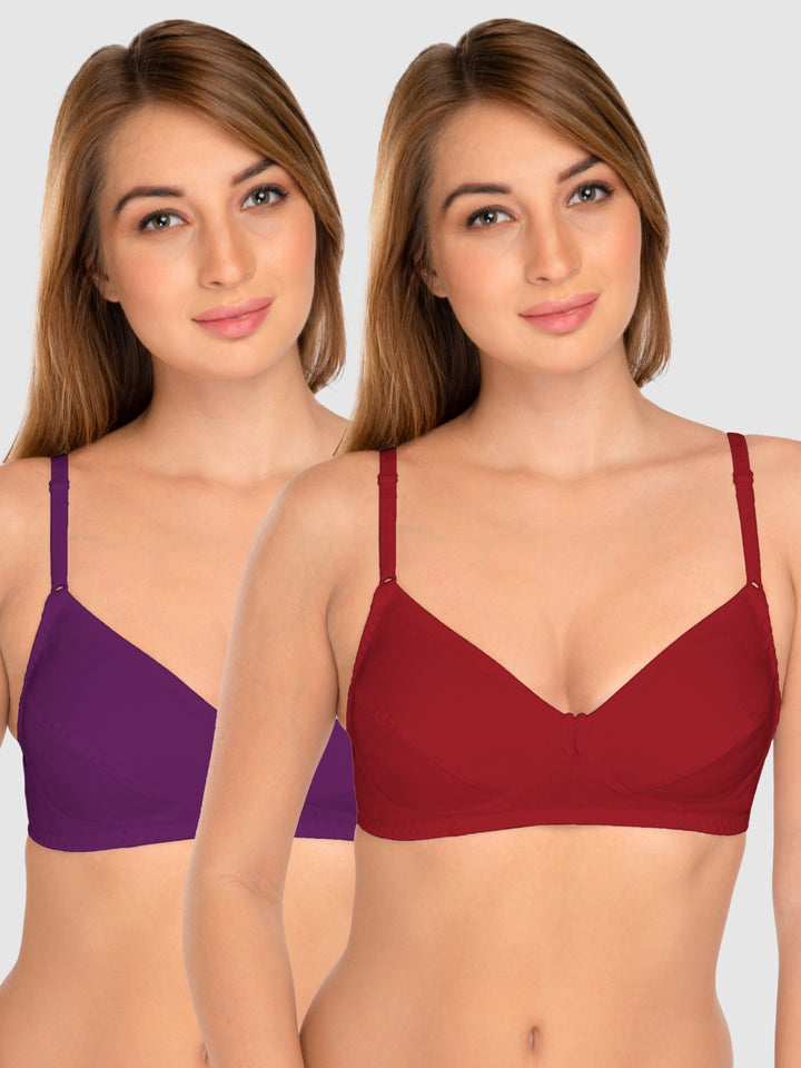 Daisy Dee Maroon and Wine Non Padded Wirefree Full Coverage T-Shirt Bra Pack of 2 - NCLBR-MAROON/WINE