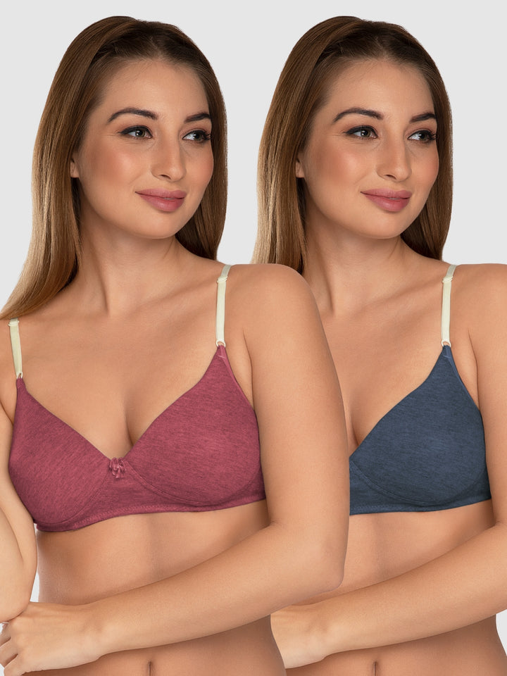 Daisy Dee Denim Blue and Red Padded Non-Wired Full Coverage Bra Pack of 2 - NJZZ-D.BLUE/RED