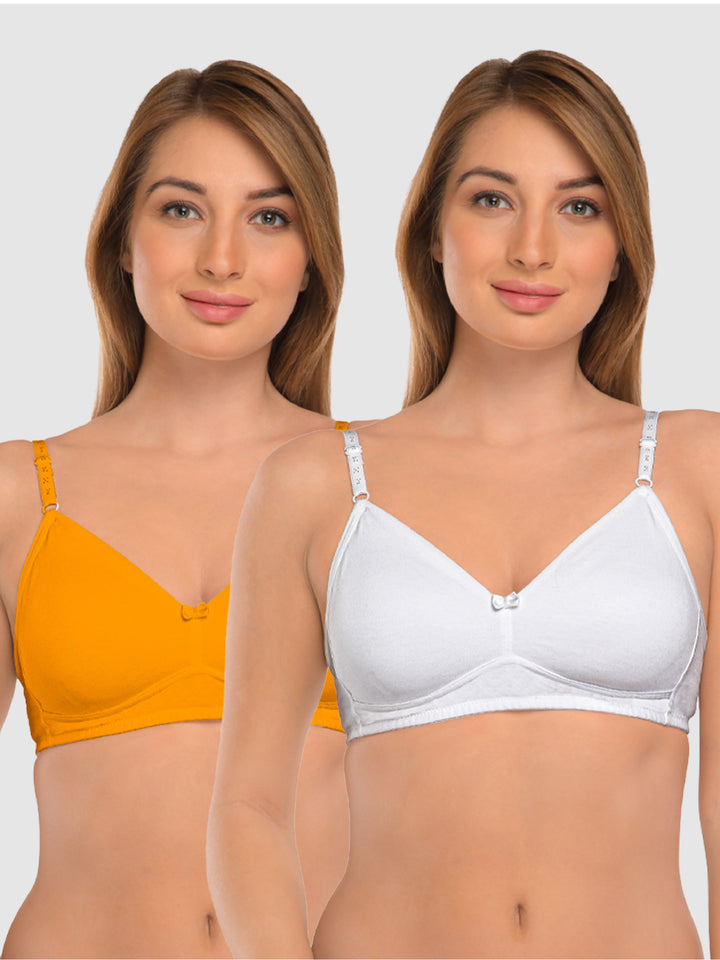 Daisy Dee Yellow and White Non Padded Non-Wired Full Coverage T-Shirt Bra Pack of 2 - NDSZN-Yellow/White