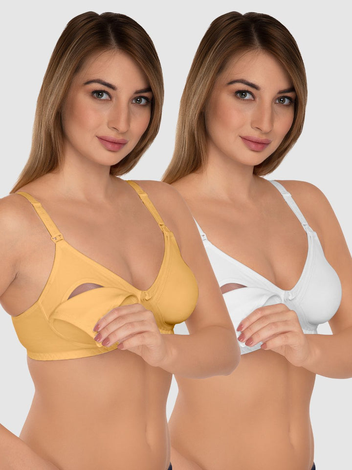 Daisy Dee Skin and White Non Padded Full Coverage Maternity Bra Pack of 2 - NMDNA-Skin/White