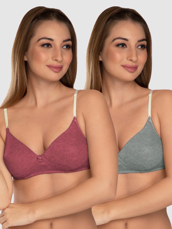Daisy Dee Red and Light Grey Padded Non-Wired Full Coverage Bra Pack of 2 - NJZZ-RED/L.GREY