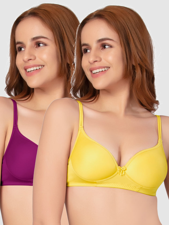Daisy Dee Magenta and Yellow Padded Non-Wired Full Coverage Bra Pack of 2 - NKWI-Magenta/Yellow