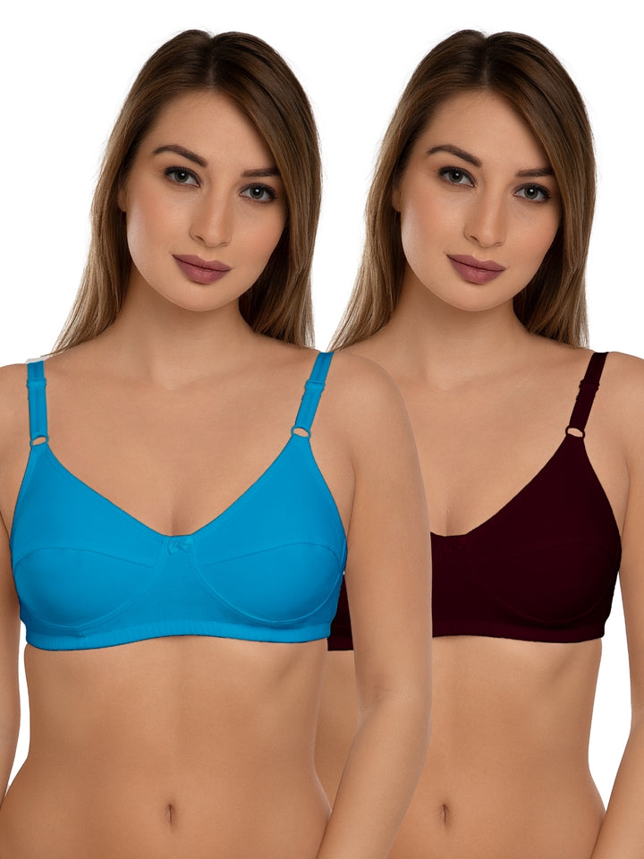 Daisy Dee T.Blue and Maroon Non Padded Non-Wired Full Coverage Bra Pack of 2 - NSHTL-T.BLUE/MAROON