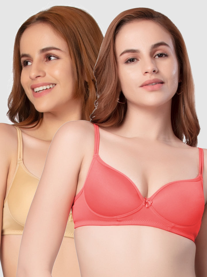 Daisy Dee Carrot and Skin Padded Non-Wired Full Coverage Bra Pack of 2 - NKWI-Carrot/Skin